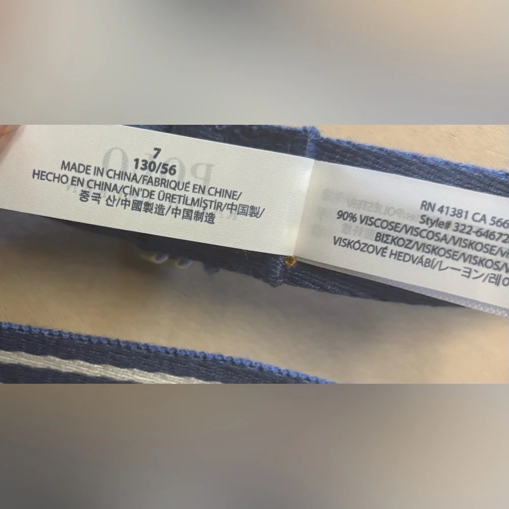 POLO Ralph Lauren Belt Boy Sz 7 Blue White Striped D-Ring Preppy Nautical
